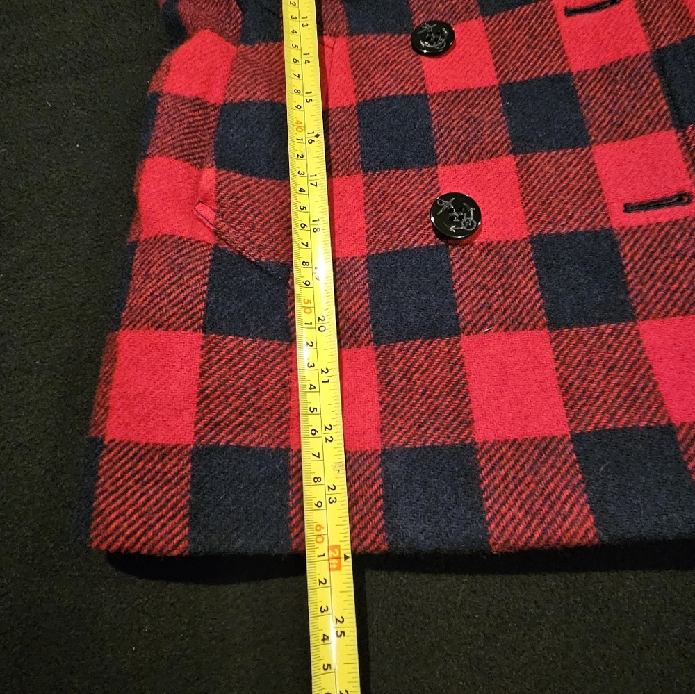 J. Crew Red Navy Blue Buffalo Plaid Wool Coat Jacket Women's Size 2 - Picture 10 of 11